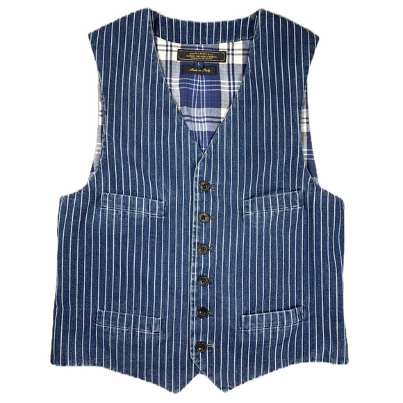 Ralph Lauren Black Label Jackets & Blazers - Vintage Ralph Lauren & Co Blue Denim Striped Vest